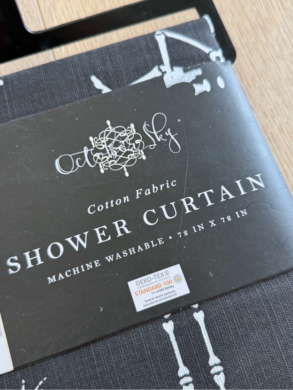 October Sky Skeleton Black Shower Curtain - Picture 3 of 4